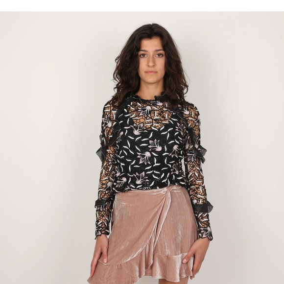 Self portrait black guipure lace ruffle top